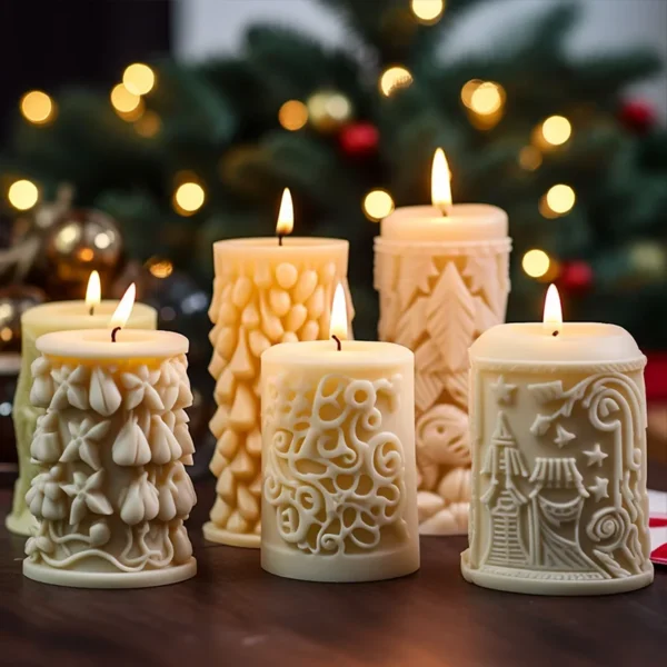 Christmas cylinder aromatherapy candle silicone mold DIY handmade Christmas gift diffuser stone mold - Image 2