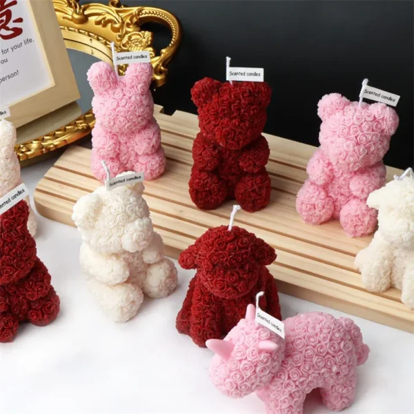 Cute Rose Bear Unicorn Rabbit Dog Aroma Candle Modern Home Desktop Decorative Ornament Animal Aroma Candle Valentine's Day Gifts